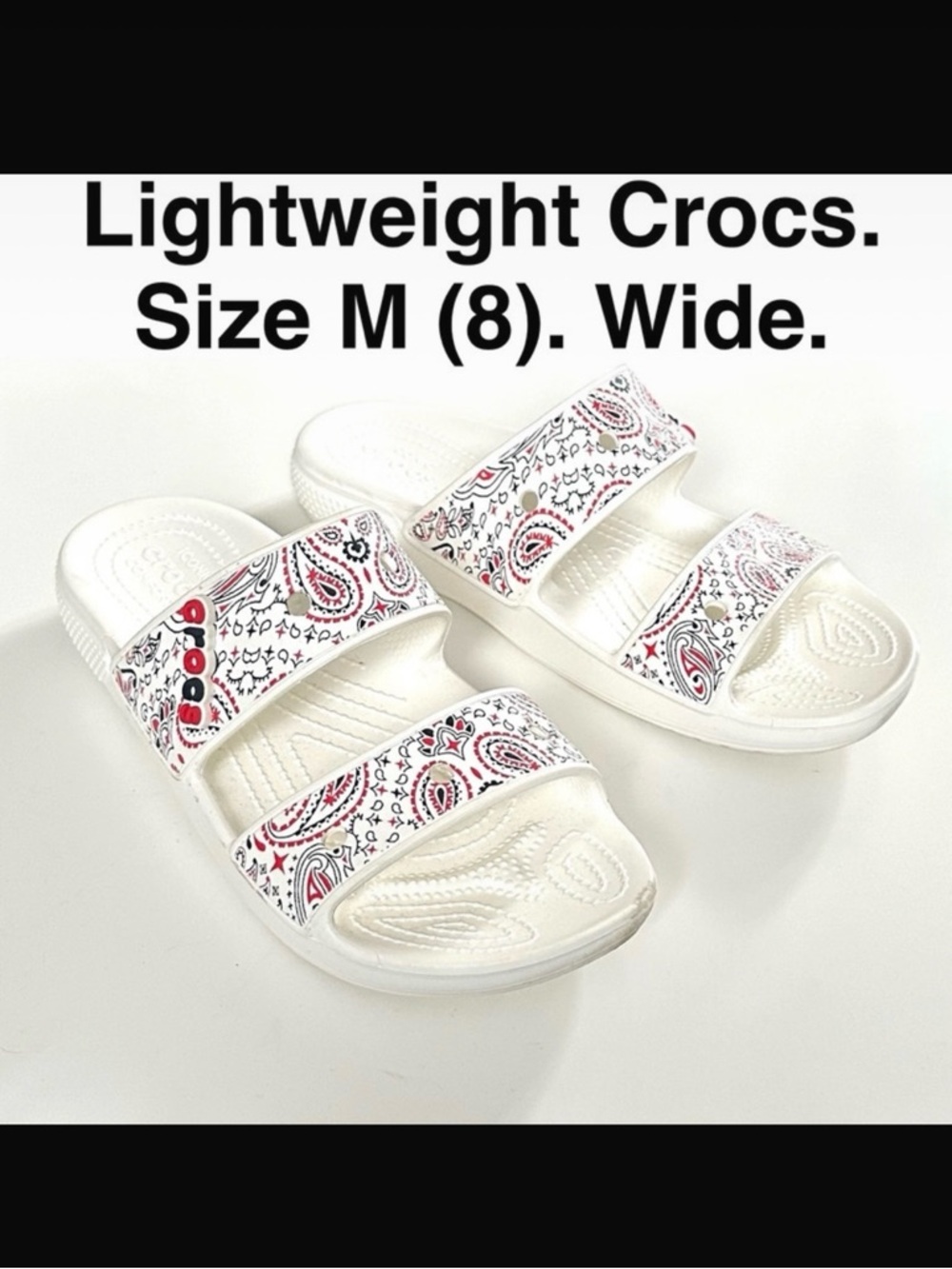 CROCS White Double-l Strap Slides Paisley Sandals Flats Shoes